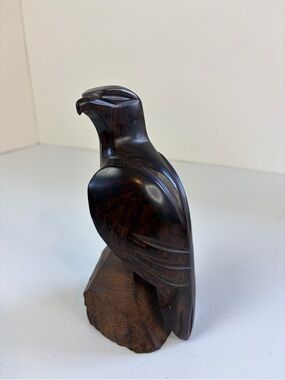 Vintage Hand Carved Ironwood Eagle Figurine Dark Wood Bird Statue Rustic Decor